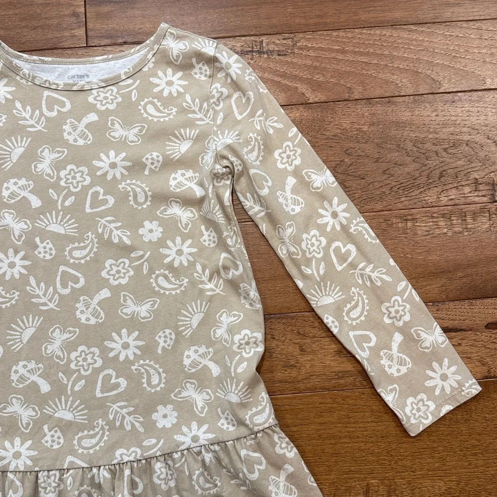 Carters Kids Boho Icon Print Ruffle Hem Long-Sleeve Dress - Size 10/10A